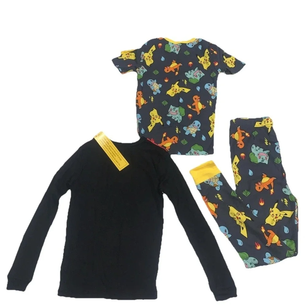 Pokemon Boys' 3 Piece Snug-Fit Cotton Pajamas Set Size 10 Short Long‎ Sleeve NEW